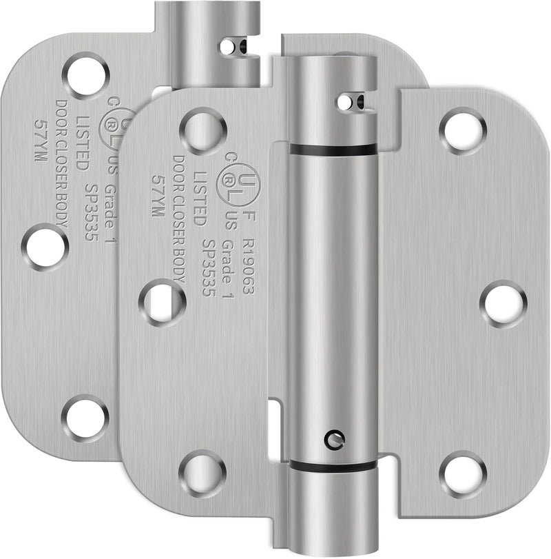 IOQ 3.5 Inch Self Closing Door Hinges, 5/8" Radius Corners Spring Loaded Hinges for Interior Door, Bedroom, Pantry Door, UL Listed, for Left and Right Hand Door, Brushed Nickel, 2 Pack - Image 1